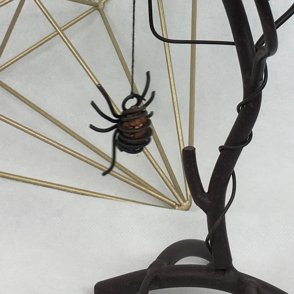 Frosted Glass Top Iron Base Spider & Web Lantern